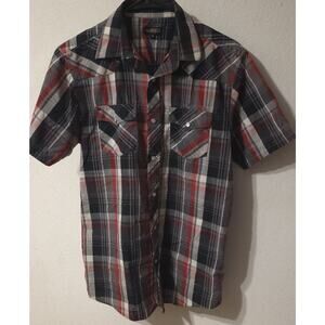 Western Gioberti Shirt Mens Size 16 Plaid Pearl Snap Short Sleeve Italy